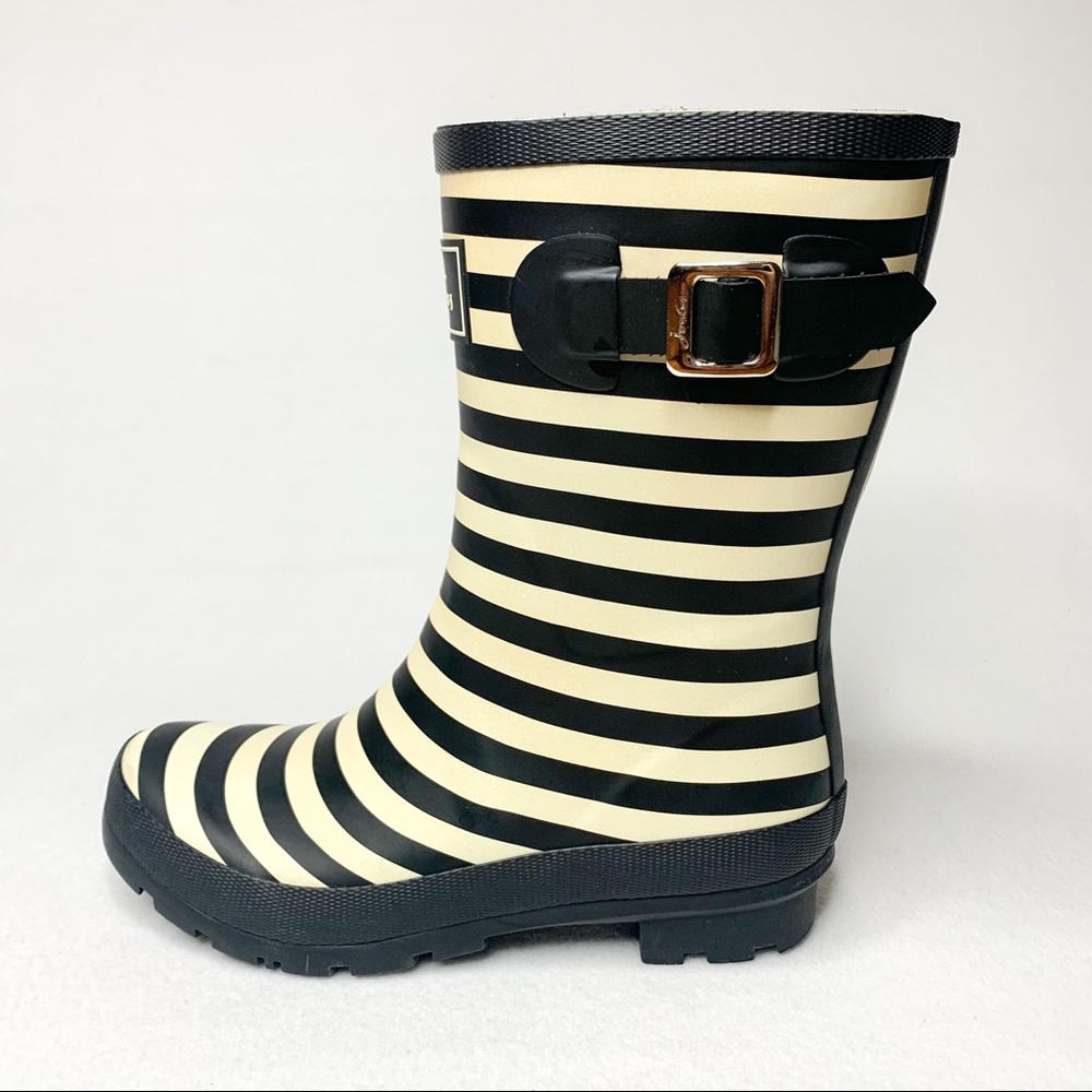 JOULES Black and Cream Striped Rain Boots